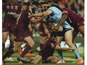 138 - Nate Myles, Cameron Smith and Sam Thaiday tackle a NSW player