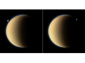 79 - Saturn's moons Titan and Tethys behind it